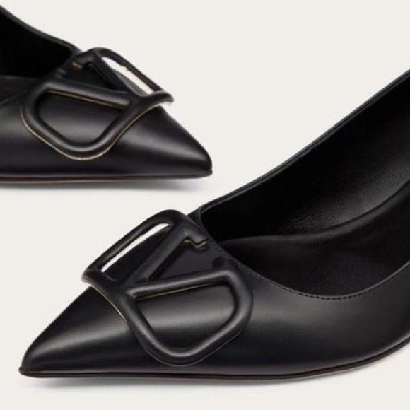 Valentino VLOGO Signature Black Decal Leather Heel Pumps 35 - Picture 4 of 8
